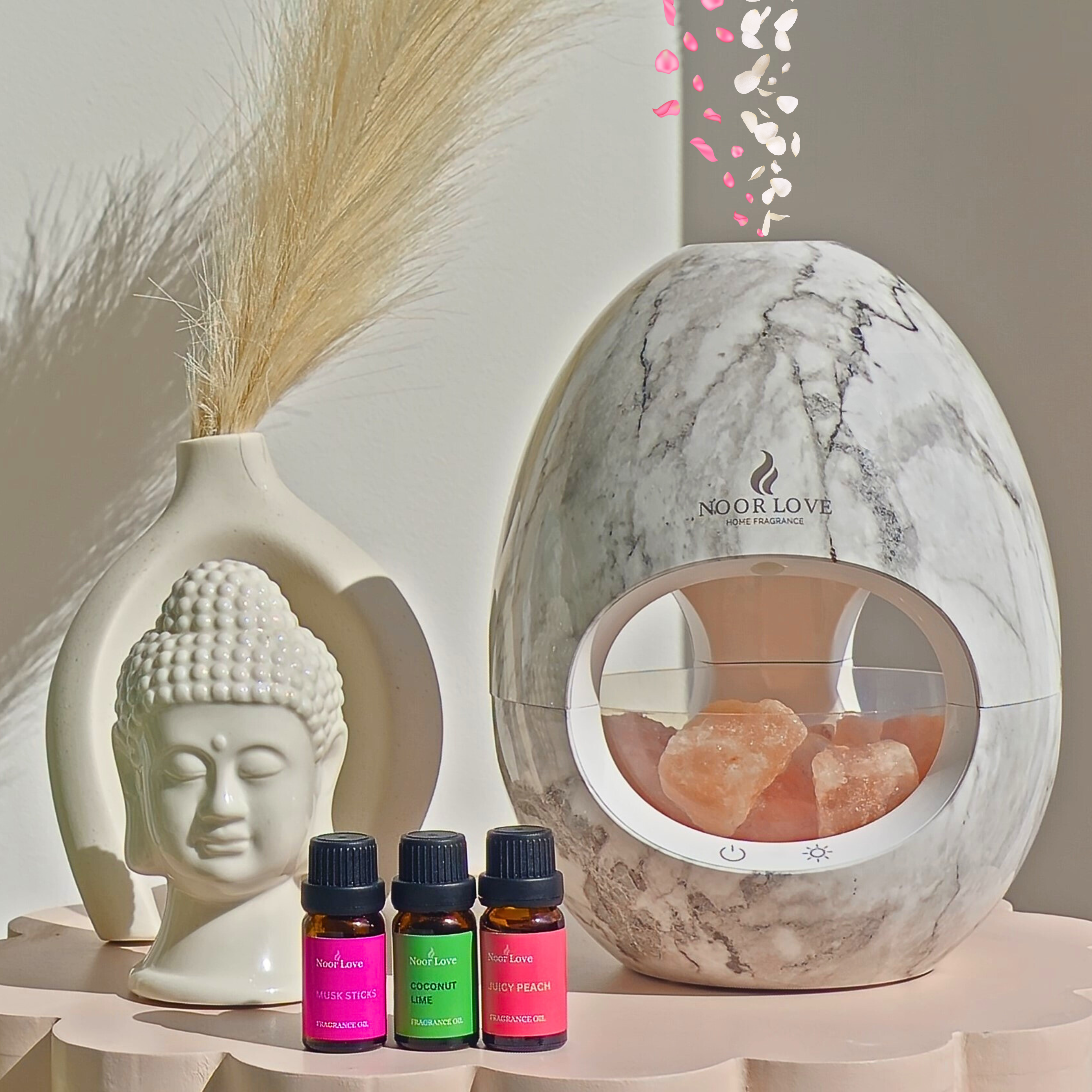 Complete Calming Bundle- White Marble Himalayan Salt Aroma Diffuser Set