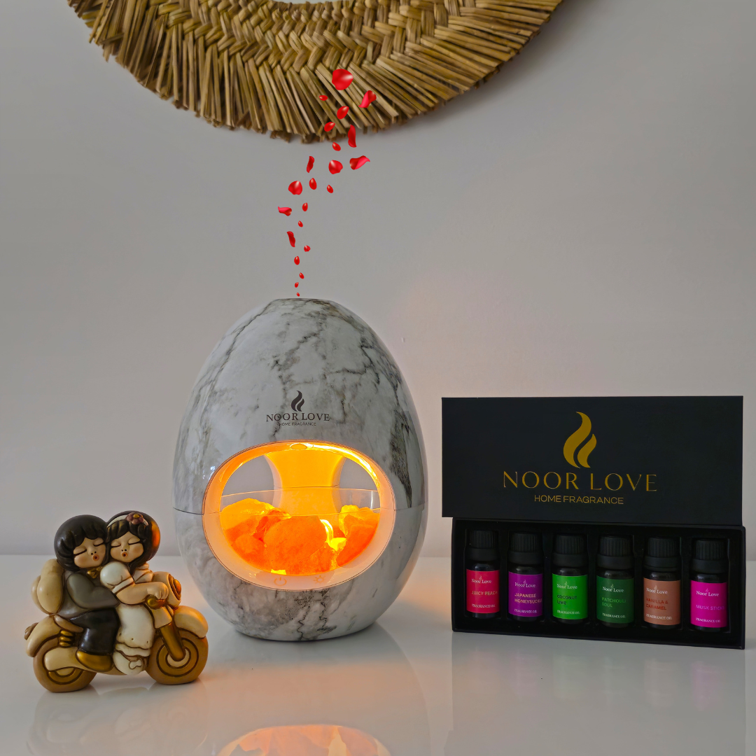 Complete Calming Bundle- White Marble Himalayan Salt Aroma Diffuser Set