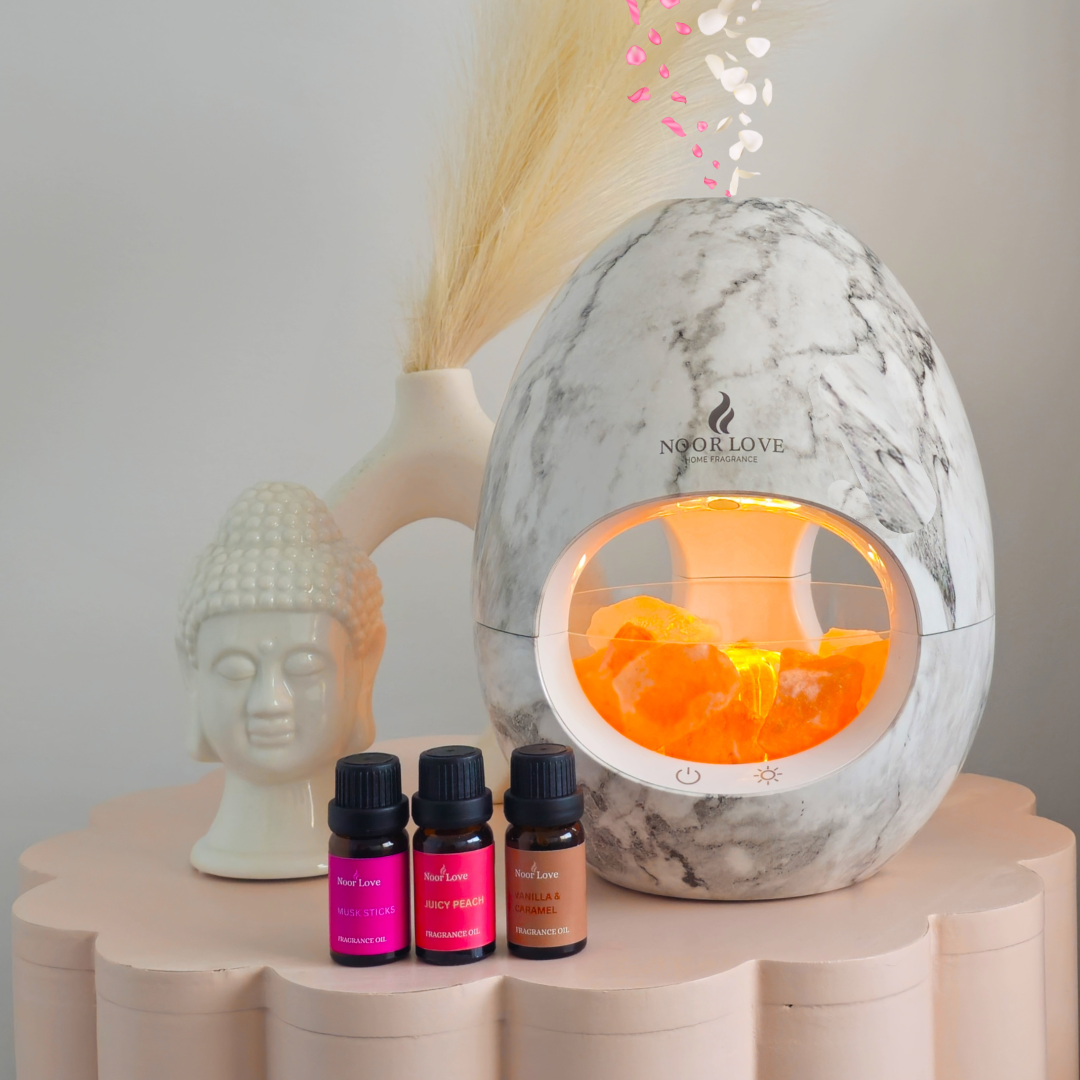 Complete Calming Bundle- White Marble Himalayan Salt Aroma Diffuser Set